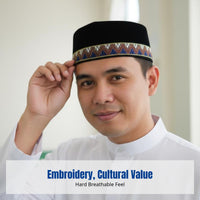 Stylish Embroidered Muslim Cap, Hard Flat Top, Breathable Prayer Hat
