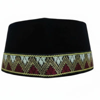 Stylish Embroidered Muslim Cap, Hard Flat Top, Breathable Prayer Hat