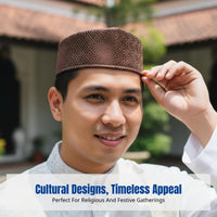 Ethnic Malaysian Boat Hat, Embroidered Muslim Prayer Cap for Men, Event, Wedding, Foldable, Multicolor