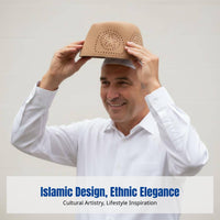 Ethnic Hollow Openwork Islamic Prayer Cap, Unisex, High Top, Breathable, Autumn Style
