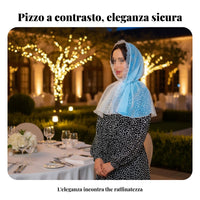 Lace Trim Headscarf, Sheer, Malaysia Style, Elegant, Solid, Stretchy