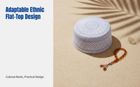 Muslim Prayer Cap, Men's Summer Mesh, Embroidered Flat Top, Breathable, Saudi Style