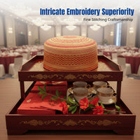 Chinese Prayer Hat, Red Gold Embroidery, Unisex