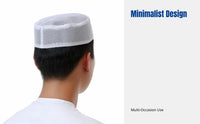 Summer Mesh Prayer Cap for Men, Thin Flat Top, Breathable Ethnic Design, Large Size, Cream Black