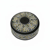 Men's Hui Muslim Prayer Hat, Embroidered Cotton Cap, Flat Top, Round Border