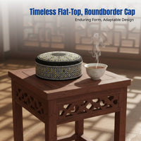 Men's Hui Muslim Prayer Hat, Embroidered Cotton Cap, Flat Top, Round Border