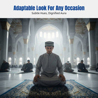 Men's Hui Muslim Prayer Hat, Embroidered Cotton Cap, Flat Top, Round Border