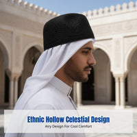 Ethnic Hollow Prayer Cap, Islamic Hat, Unisex, Multiple Colors