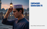 Men's Muslim Prayer Cap, Cotton Embroidered, Cream Top, Lightweight, Youth, Travel, Minimalist