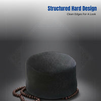 Men's Flat Top Prayer Cap, Rigid Muslim Hat, Warm Polyester, Autumn Winter, Relaxed Fit
