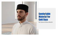 Men's Flat Top Prayer Cap, Rigid Muslim Hat, Warm Polyester, Autumn Winter, Relaxed Fit