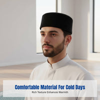 Men's Flat Top Prayer Cap, Rigid Muslim Hat, Warm Polyester, Autumn Winter, Relaxed Fit