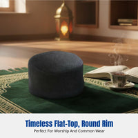 Men's Flat Top Prayer Cap, Rigid Muslim Hat, Warm Polyester, Autumn Winter, Relaxed Fit