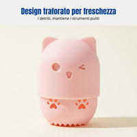 Makeup Sponge Storage Box, Tin Cylinder, Cat Ear, Dustproof, Multi-Style