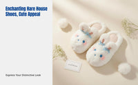 Cute Bunny Cotton House Slippers, Women, Soft Plush, Indoor, Anti-Slip, Winter Warmth