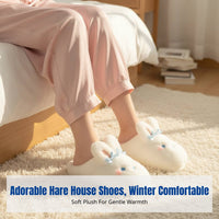 Cute Bunny Cotton House Slippers, Women, Soft Plush, Indoor, Anti-Slip, Winter Warmth