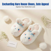 Cute Bunny Cotton House Slippers, Women, Soft Plush, Indoor, Anti-Slip, Winter Warmth
