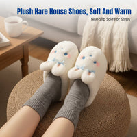 Cute Bunny Cotton House Slippers, Women, Soft Plush, Indoor, Anti-Slip, Winter Warmth