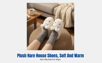 Cute Bunny Cotton House Slippers, Women, Soft Plush, Indoor, Anti-Slip, Winter Warmth