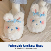 Cute Bunny Cotton House Slippers, Women, Soft Plush, Indoor, Anti-Slip, Winter Warmth