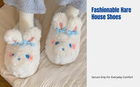 Cute Bunny Cotton House Slippers, Women, Soft Plush, Indoor, Anti-Slip, Winter Warmth
