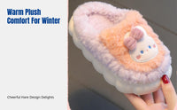 Cartoon Bunny Kids Indoor Slippers, Plush Warm Soft Sole, Non-Slip, Cute Home Shoes for Boys and Girls