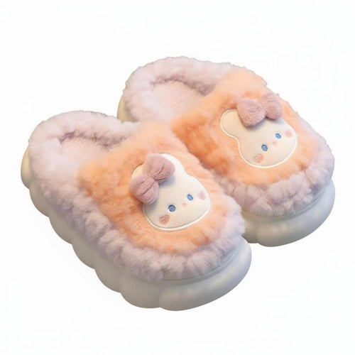 Cartoon Bunny Kids Indoor Slippers, Plush Warm Soft Sole, Non-Slip, Cute Home Shoes for Boys and Girls