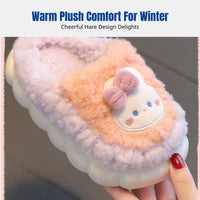 Cartoon Bunny Kids Indoor Slippers, Plush Warm Soft Sole, Non-Slip, Cute Home Shoes for Boys and Girls