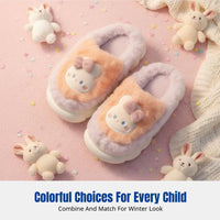 Cartoon Bunny Kids Indoor Slippers, Plush Warm Soft Sole, Non-Slip, Cute Home Shoes for Boys and Girls