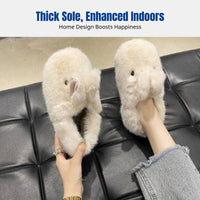 Women's Winter Indoor Slippers, Cute Bunny Plush, Thick Sole, Non-Slip, Warm, Full Heel Design
