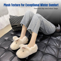 Women's Winter Indoor Slippers, Cute Bunny Plush, Thick Sole, Non-Slip, Warm, Full Heel Design