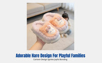 Winter Kids Plush Bunny Slippers, Indoor Non-Slip, Warm, Parent-Child, Cartoon Design, Rear Heel