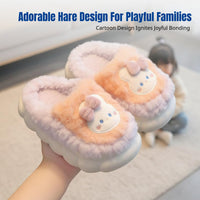 Winter Kids Plush Bunny Slippers, Indoor Non-Slip, Warm, Parent-Child, Cartoon Design, Rear Heel