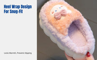 Winter Kids Plush Bunny Slippers, Indoor Non-Slip, Warm, Parent-Child, Cartoon Design, Rear Heel