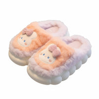 Winter Kids Plush Bunny Slippers, Indoor Non-Slip, Warm, Parent-Child, Cartoon Design, Rear Heel