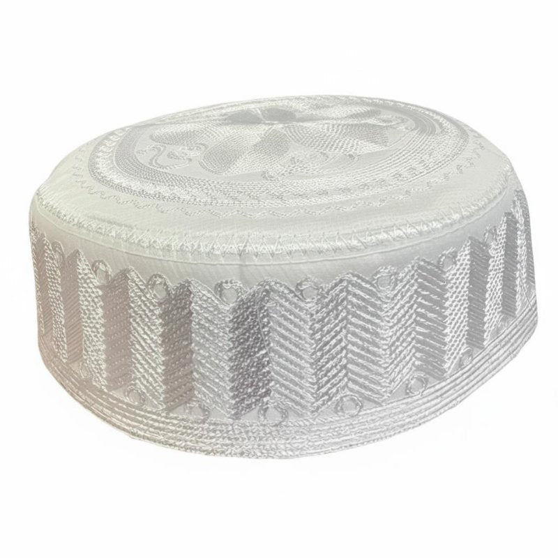 Muslim Flat Top Cap, Unisex, Embroidered, Lightweight, Cream or Navy Stripes, Random Color