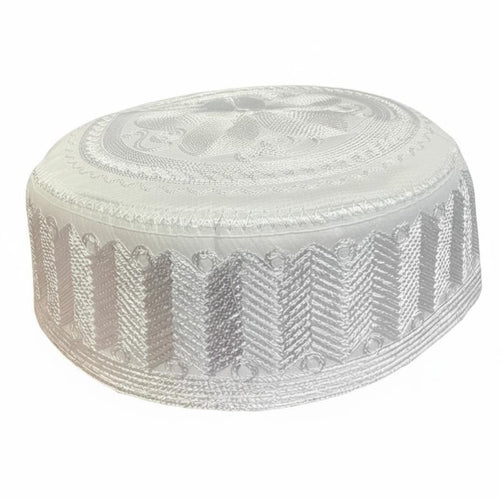 Muslim Flat Top Cap, Unisex, Embroidered, Lightweight, Cream or Navy Stripes, Random Color