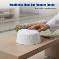 Men's Summer Embroidered Muslim Prayer Cap, Breathable Mesh Flat Cap, Traditional Islamic Headwear