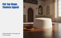 Hui Flat Top Hat, Large Men's Cap, Cream, Geometric Pattern, Relaxed Design