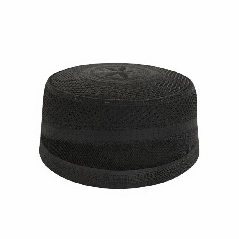 Rigid Black Embroidered Muslim Prayer Cap