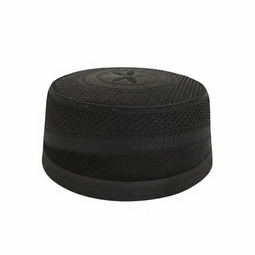 Rigid Black Embroidered Muslim Prayer Cap