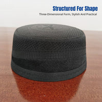 Rigid Black Embroidered Muslim Prayer Cap
