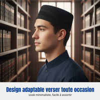 Rigid Black Embroidered Muslim Prayer Cap