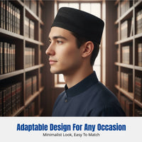 Rigid Black Embroidered Muslim Prayer Cap