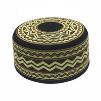 Men's Embroidered Flat Top Prayer Cap, Ethnic Floral Pattern, Traditional Muslim Headwear
