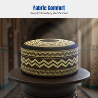 Men's Embroidered Flat Top Prayer Cap, Ethnic Floral Pattern, Traditional Muslim Headwear