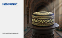 Men's Embroidered Flat Top Prayer Cap, Ethnic Floral Pattern, Traditional Muslim Headwear