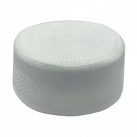 Men's Muslim Prayer Cap, Flat Top Embroidered Hat, Navy Base with Cream Thread, Breathable Polyester, Traditional Design