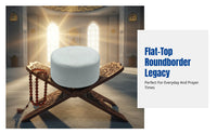 Men's Muslim Prayer Cap, Flat Top Embroidered Hat, Navy Base with Cream Thread, Breathable Polyester, Traditional Design