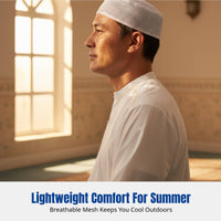 Summer Prayer Cap for Men, Mesh Flat Top, Breathable Muslim Ethnic, Saudi Inspired, New Design